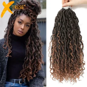 Trecce sintetiche all’uncinetto capelli Passion Twist River Goddess intrecciare l’estensione dei capelli Ombre Brown Faux Locs con capelli ricci X-TRESS