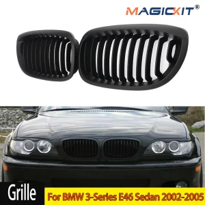 MagicKit Griglie per paraurti anteriore adatte per BMW Serie 3 E46 Berlina 2002-2005 Facelift 2 porte Griglia Nero lucido
