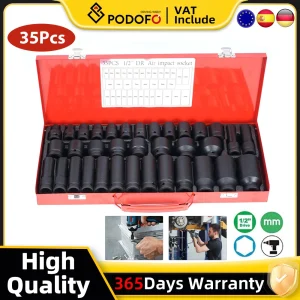 Kit di strumenti per presa a impatto da 35 pezzi per avvitatore ad aria compressa Set di riparazione in acciaio CR-MO con presa addensata in acciaio al cromo vanadio da 1/2 “Drive