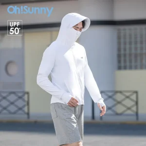 OhSunny Men protezione solare cappotti rinfrescanti protezione solare a tesa larga anti-uv UPF50 + giacca con cappuccio leggero traspirante Quick Dry Outdoor