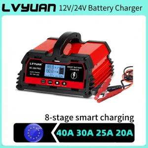 LVYUAN 20A 25A 30A 40A Caricabatteria per batteria al piombo 12V 24V/LiFePO4/AGM/STD/ Gel/EFB con funzione di riparazione a impulsi