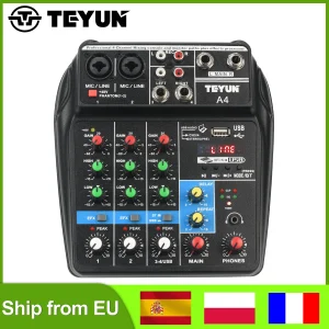 TEYUN A4 Mini mixer audio a 4 canali Effetto 48V Tavolo di missaggio portatile multifunzione BluetoothUSB Riproduzione musica Registrazione domestica Console audio