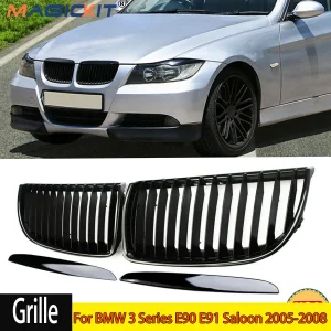 MagicKit Griglie Del Radiatore Per BMW Serie 3 E90 E91 Berlina 2005-2008 Nero Lucido Rene Anteriore Grill Auto Accessori Auto