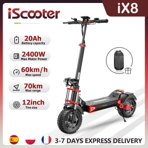 IScooter iX8 Scooter elettrico a doppia trasmissione fuoristrada da 12 pollici 2400W 20Ah portata massima 70KM, velocità massima 60 km/h pieghevole Kick eScooter
