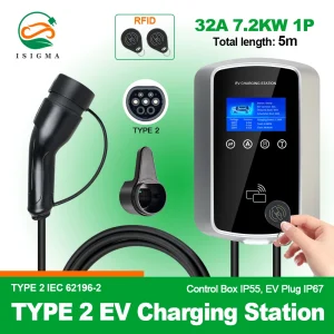 Stazione di ricarica Isigma EV 32A 7.2KW Tuya APP Wifi Timer Set Caricatore del tempo di ricarica per auto ibride per veicoli elettrici 5M