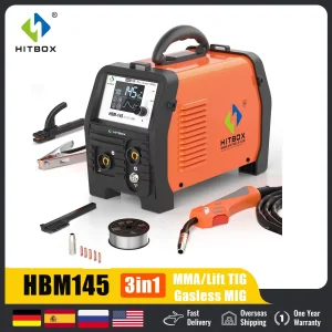HITBOX HBM145 Saldatrice 3 in 1 MMA/MIG senza gas/Lift TIG Saldatrice semiautomatica Supporto inverter Attrezzatura per pistola per trafilatura