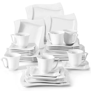 MALACASA Amparo 30/60 pezzi Set di stoviglie in porcellana bianca tazze piattini Dessert zuppa piatti per la cena servizio per 6/12 Persone