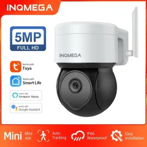 INQMEGA 5MP Tuya Telecamera PTZ esterna Ai Rilevamento umano Telecamera CCTV di sicurezza 1080P Aggiungi Google Home e Alexa Telecamera IP Wifi per cortile