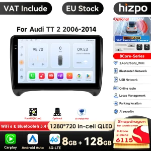Autoradio per Audi TT MK2 8J 2006-2014 9 “GPS Navi Android 14 8-Core 8 + 128G Stereo Autoradio Lettore DSP RDS DAB + OBD2 SWC Schermo