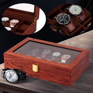 Minimalismo nordico 12 slot portaoggetti per gioielli da uomo scatola per orologi in legno vintage display organizer Caja Almacenamiento