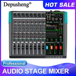 Mixer Audio Professionale Depusheng MG8, Console a 8 Canali, Sistema di Mixaggio DJ con Interfaccia e 256 Effetti di Riverbero Integrati