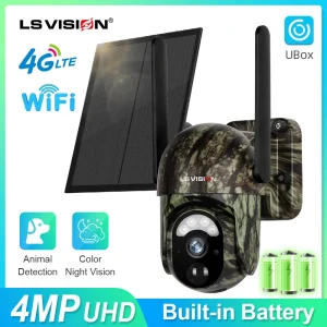 LS VISION 4G /WFII Telecamere di sicurezza solari Wireless Outdoor 2K HD Video sorveglianza Visione notturna a colori Rilevamento di persone/animali