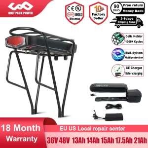 Batteria Ebike 36V 18Ah 17.5Ah 13AH 15H Batteria per bicicletta elettrica con portapacchi posteriore 18650 27100 Confezione per kit motore 36V 250W 350W 500W