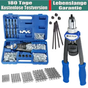 Set di pinze per dadi per rivetti DayPlus, Set di pinze per rivetti filettati, 150 dadi per rivetti in M5 M6 M8 M10 M12, pistola per dadi per rivetti a mano per impieghi gravosi