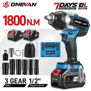 Avvitatore elettrico a impulsi ONEVAN 1800N.M ad alta coppia, senza spazzole, con batteria, attacco da 1/2 pollice, utensile elettrico senza fili compatibile con batterie Makita 18V.