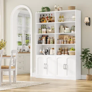 Getone Scaffale Libreria Armadio alto con 12 scomparti 4 ante Scaffale in piedi per soggiorno ufficio cucina 115x27x185,5 cm