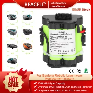 Batteria al litio sostitutiva da 3,0 Ah 18 V per rasaerba robotizzato Gardena R80Li R75Li R70Li R50Li R45Li R40Li R38Li 124562