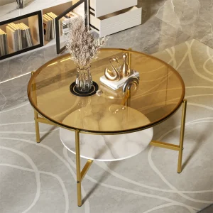 Tavolino da caffè in vetro lucido, tavolo centrale con ripiano in ardesia, mobili minimalisti, tavolo da tè da soggiorno, 2 livelli