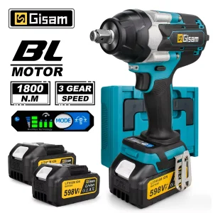 Avvitatore a impulsi elettrico brushless Gisam 1800N.M con coppia elevata, attacco da 1/2 pollice, senza fili, compatibile con batteria Makita 18V