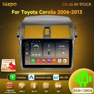 Hizpo Android 14 Octa Core 6115 Autoradio Per Toyota Corolla E140 E150 2006-2013 Navi GPS Lettore Video Multimediale Stereo Carplay
