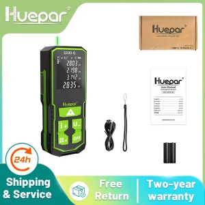 Huepar Misuratore di distanza laser verde digitale 60M 100M 120M Misuratore di nastro laser Telemetro con strumenti di misurazione del sensore angolare LCD