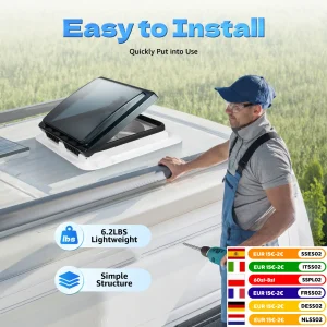 Ventola di sfiato per tetto RV da 11 ” 12V con luce LED e rete a prova di insetti Controllo manuale Ascensore Ventilatore di scarico a soffitto Coperchio per fumo IP68
