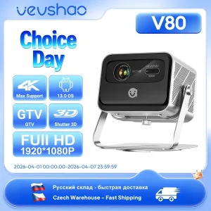 VEVSHAO V80 Proiettore 4K Full HD1080P 2200 Anis Lumen Android 11.0 WiFi 6 Video Home Movie Theater Proiettori con supporto base
