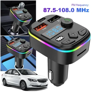 Kit per auto wireless vivavoce Lettore MP3 per auto Compatibile con Bluetooth 5.3 Supporto TF Card U Disk Caricatore per telefono cellulare Trasmettitore FM per auto