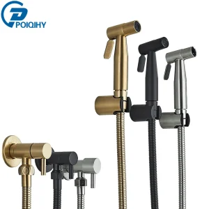 Spruzzatore per bidet per WC portatile in oro spazzolato Doccia per bidet in acciaio inossidabile Doccia igienica Parete per WC Spruzzatore per bidet Acqua fredda