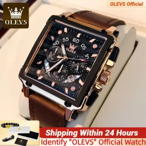 OLEVS orologi per uomo cronografo al quarzo orologio in pelle data impermeabile luminoso Casual quadrato moda orologi da polso Business