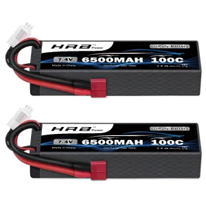 1/2PCS HRB 2S 7.4V 6500mah Lipo Batteria 100C 2S Batteria per auto con connettore T Deans per 1/10 1/12 1/14 RC Car Truck Monsters