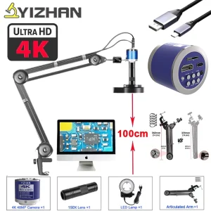 Microscopio digitale elettronico 4K per saldatura obiettivo 150X con fotocamera per microscopio industriale con attacco HDMI USB-C per riparazione PCB 48MP
