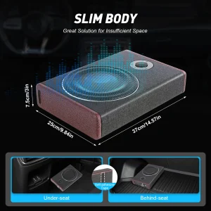 Sistema di subwoofer attivo compatto ultra sottile per audio per auto sottosento da 8 pollici 600 W. Scatola per bassi attivi audio con suono forte