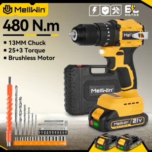 MELLWIN 13 MILLIMETRI 25 + 3 Brushless Martello Elettrico Trapano Palmare Cordless Piatto Trapano Cacciavite Utensili Elettrici Per Makita 18VBatteria Spille