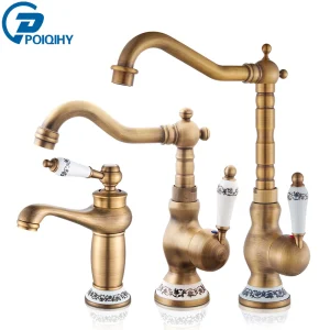 Rubinetto per bagno in ottone antico Beccuccio rotante Lavabo Miscelatore per lavabo Bagno Cucina Rubinetto per lavaggio Rubinetti per lavabo Miscelatori da cucina