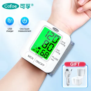 Cofoe Monitor per la pressione sanguigna da polso aggiornamento sfigmometro automatico vocale retroilluminazione a tre colori frequenza cardiaca e assistenza sanitaria a impulsi