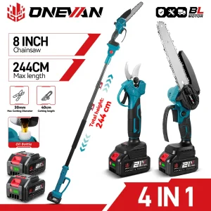 ONEVAN 4IN1 Sega Elettrica Telescopica Senza Spazzole, Forbici per Potatura, Attrezzo da Giardino Compatibile con Batteria Makita 18V