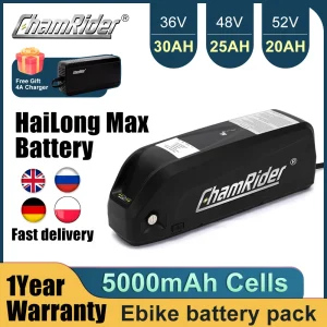 ChamRider Originale 48V 36V 52V Batteria eBike 24ah Hailong Max 50A BMS 500W 1000W 1500W 21700 Celle Confezione Bicicletta Elettrica Al Litio