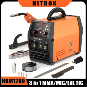 Saldatrice HITBOX MIG HBM1200 Semiautomatica 3 in 1 Inverter ARC/MIG/Lift TIG Senza Gas per Saldatura Esterna e Domestica