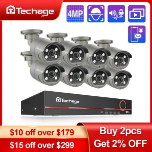 Techage 8CH HD 4MP POE Telecamera di sorveglianza Sistema di sicurezza CCTV H.265 Face Detect Telecamera IP audio bidirezionale esterna P2P Video NVR