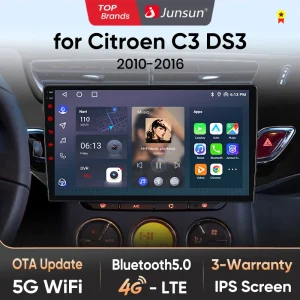 Junsun Wireless CarPlay Android Auto Autoradio Per Citroen C3 DS3 2010 2011 2012 2013 2014 2015 2016 GPS DSP 720P Macchina Fotografica 4G WIfi