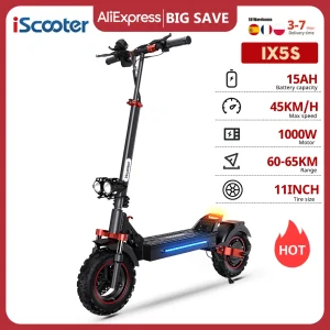 Scooter elettrico iScooter da 11 pollici fuoristrada 48V15Ah 1000W Scooter con trazione posteriore Velocità massima 45 km/h Portata 65 km EScooter pieghevole