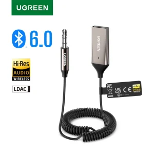 UGREEN Adattatore vivavoce Bluetooth 5.3 Bluetooth 3,5 mm AUX Navigazione musicale Streaming Microfono per chiamate Auto