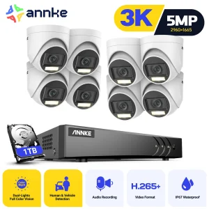 ANNKE 8CH 5MP Lite HD sistema di telecamere di sicurezza Video 5 in1 H.265 + DVR con telecamere di sorveglianza CCTV domestiche a cupola 8X 5MP