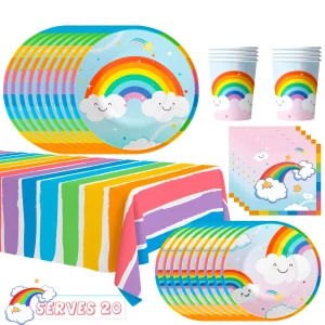 Forniture per feste arcobaleno, 81 pezzi Piatti e tovaglioli arcobaleno Forniture per feste-Piatti Tovaglioli Tovaglie ecc. Decorazioni per feste arcobaleno