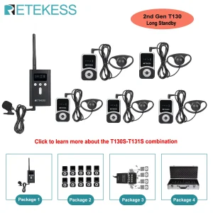 Retekess T130S Guida audio del sistema di guida turistica, 2a generazione T130 Microfono Trasmettitore in standby lungo Ricevitori Guida radio per l’allenamento turistico