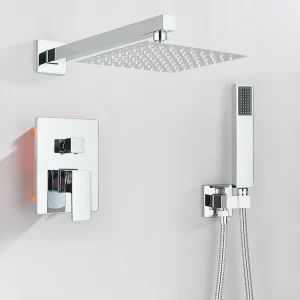 Sistema di rubinetti per doccia a scomparsa cromati Miscelatore per bagno a pioggia a 2 vie Rubinetto per vasca con spruzzatore manuale