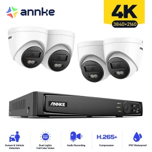 ANNKE 4K Ultra HD POE Sistema di videosorveglianza Registratore NVR 8CH con telecamere di sicurezza da 8MP Kit CCTV Registrazione audio Telecamera IP 4K