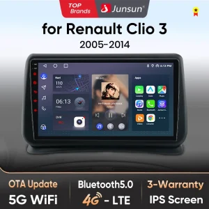 Junsun AI 4G LTE Wireless CarPlay Android Auto autoradio per Renault Clio 3 2005 2006 2007 2008 2009-2014 GPS Navi BT DSP RDS FM