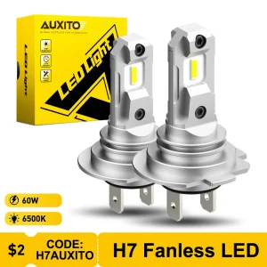 AUXITO 2 Pz H7 Lampadine per fari a LED Mini formato Fanless Wireless per faro per auto CSP LED H7 Lampada a diodi automatici 6500K 360 °   Angolo del fascio